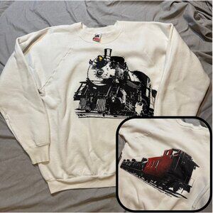 Vintage 1990 Rivertown Trading Co Locomotive Train Wrap Around Crewneck Sz XL